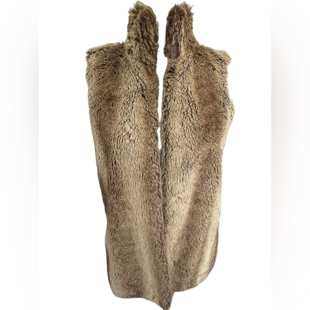 Kardashian Kollection Faux Fur Vest S Cream Knit Back Rabbit Style Open Front - Picture 2 of 11